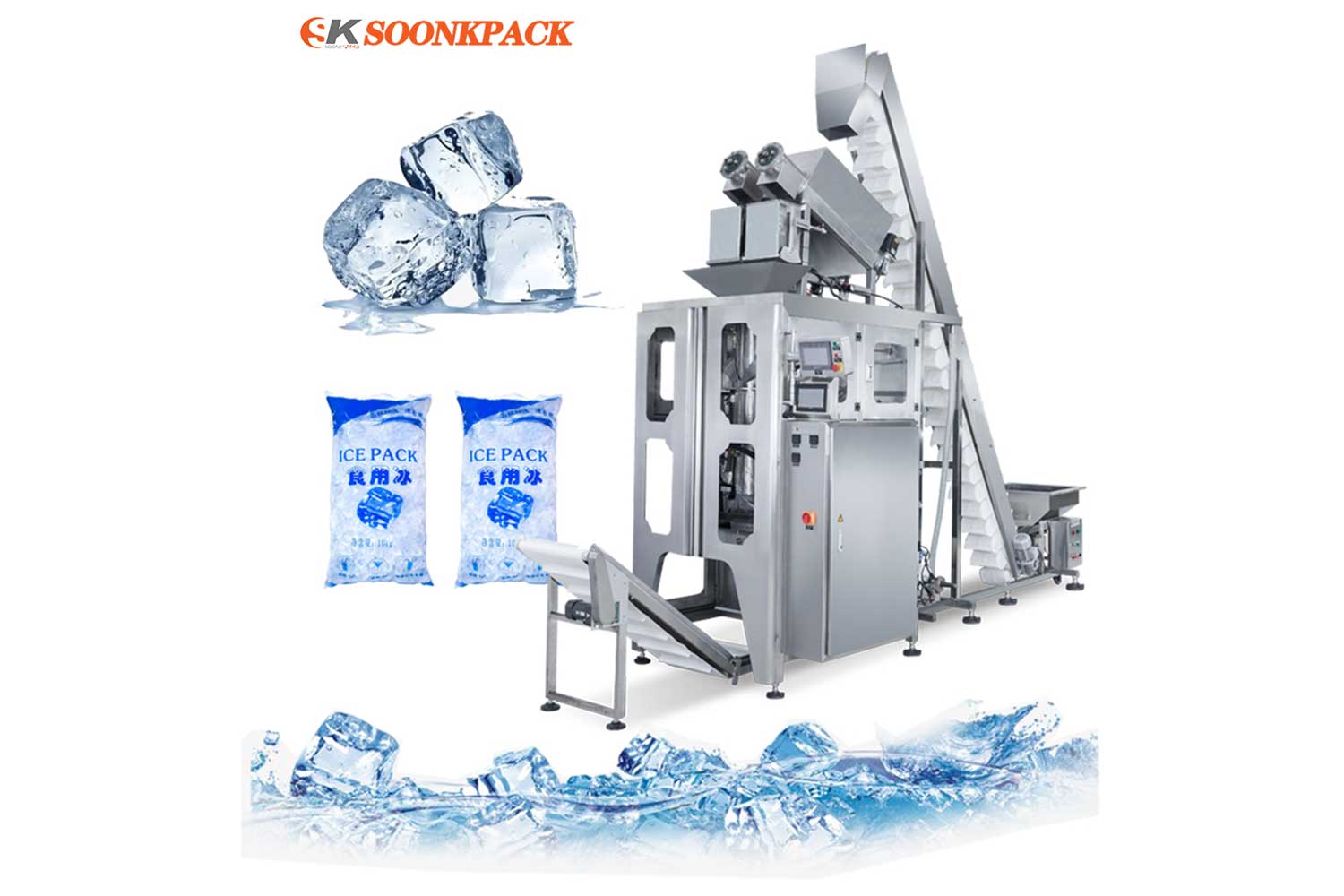 Large Capacity Automatic 3-8kg  Crushed Ice/Ice Particles Packaging Machine